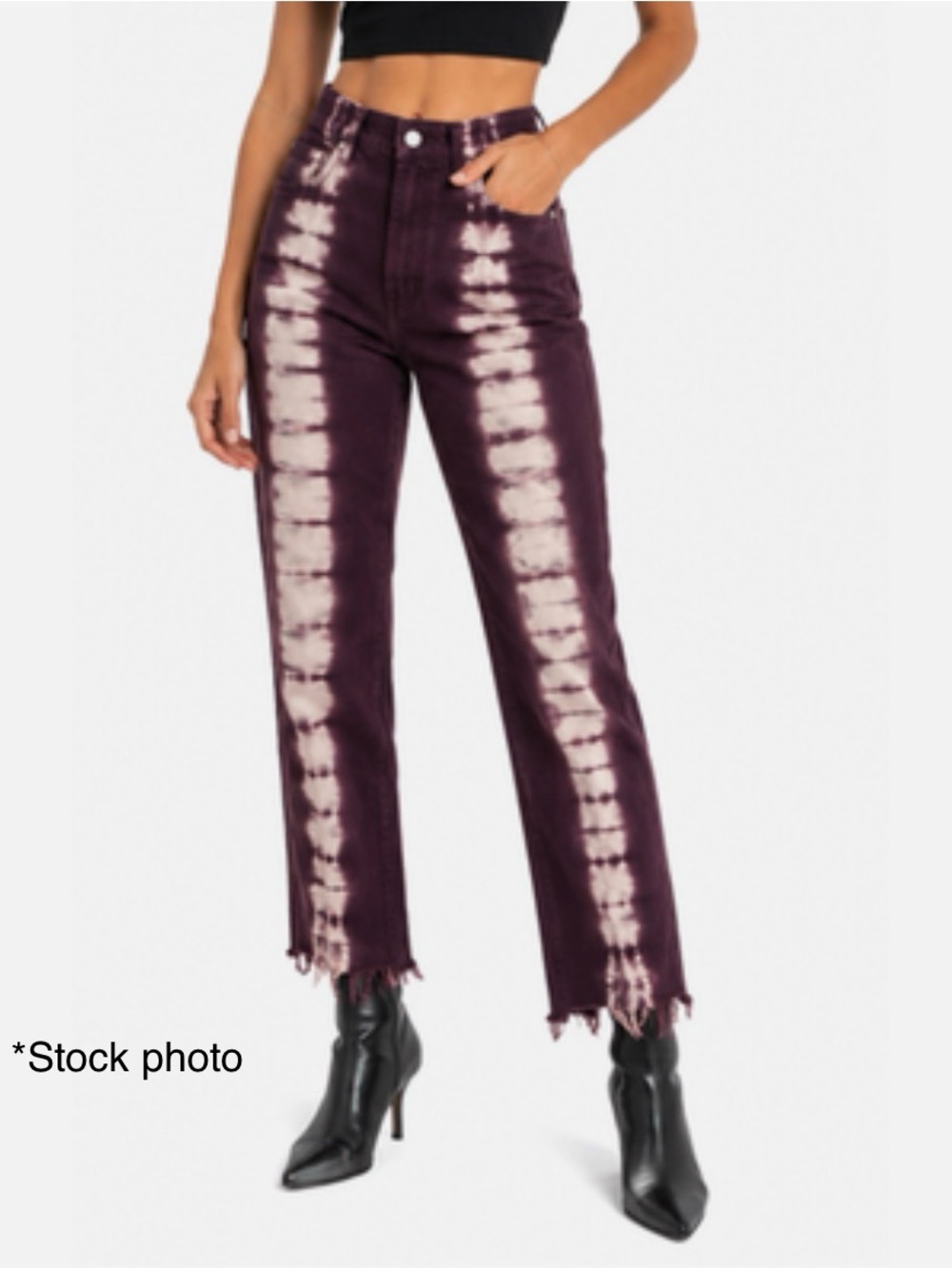 PacSun Burgundy Tie-Dye Raw Hem Straight Distressed Skater Jeans